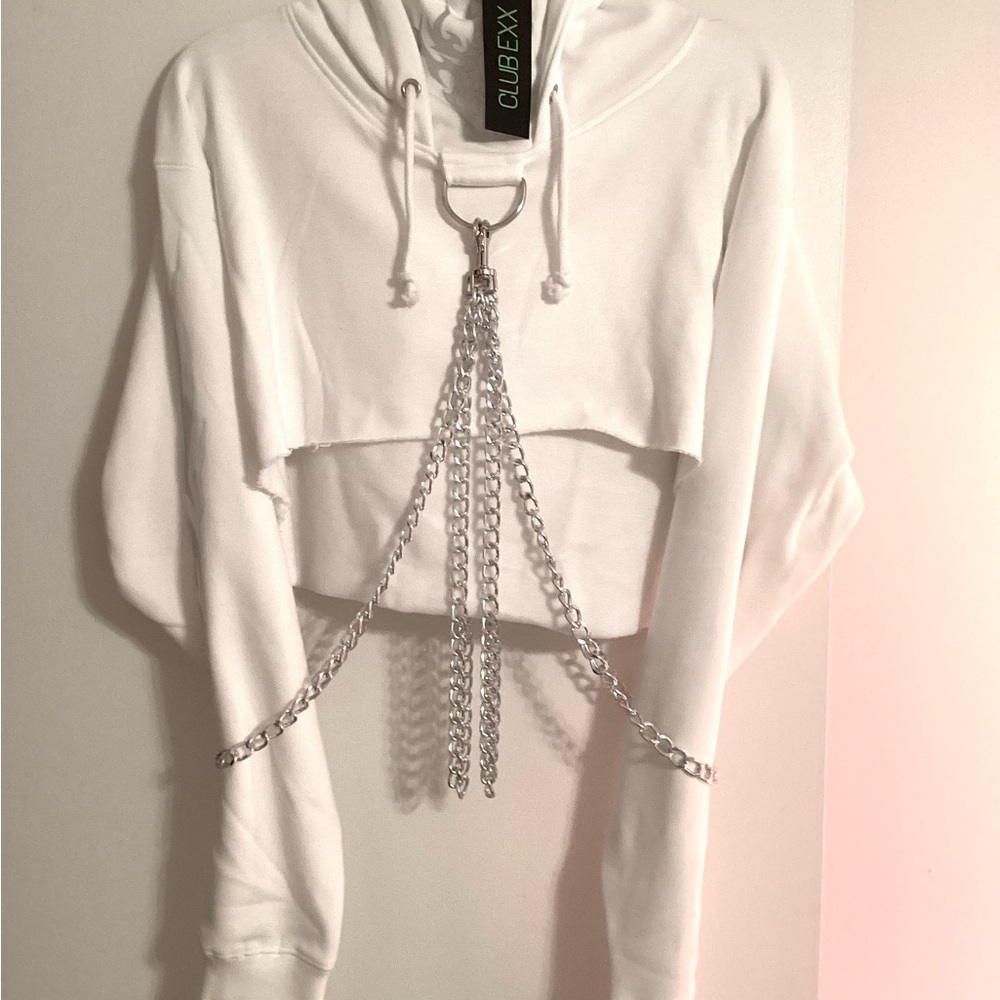 NWT Dolls Kill Mark of The Beast Cropped Chain Hoodie